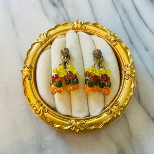 Groovy Vintage Beaded‎ Earring Multicolor Acrylic Dangle Drop Clip On